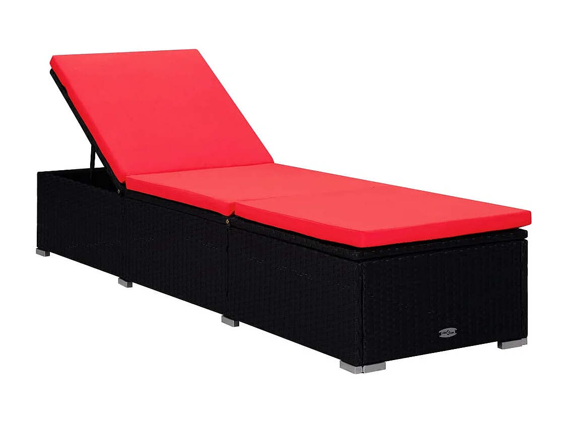 Chaise longue avec coussin et table à thé Résine tressée Rouge