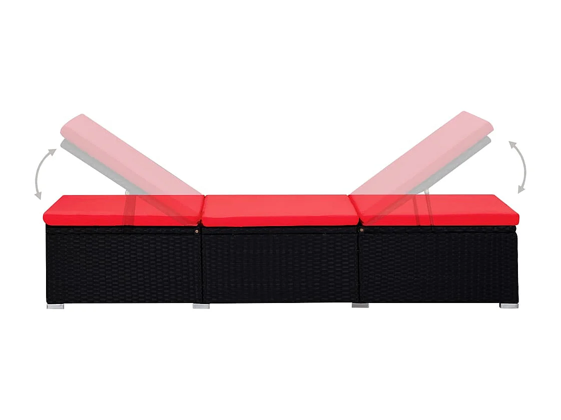 Chaise longue avec coussin et table à thé Résine tressée Rouge
