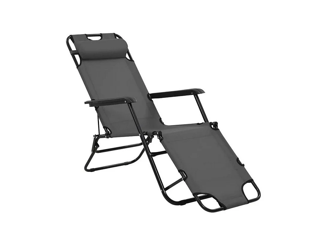 Chaise longue pliable tissu gris et métal Cordi - Lot de 2