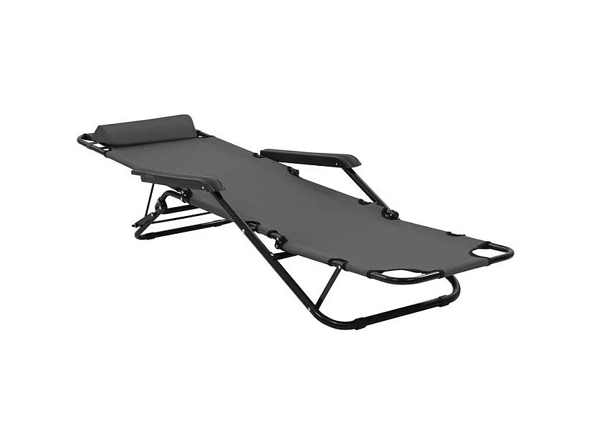 Chaise longue pliable tissu gris et métal Cordi - Lot de 2