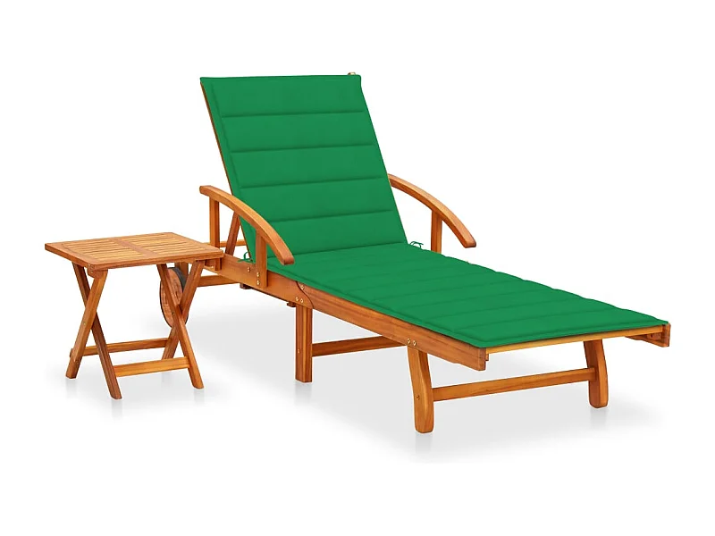 Chaise longue de jardin avec table et coussin Bois d'acacia 28