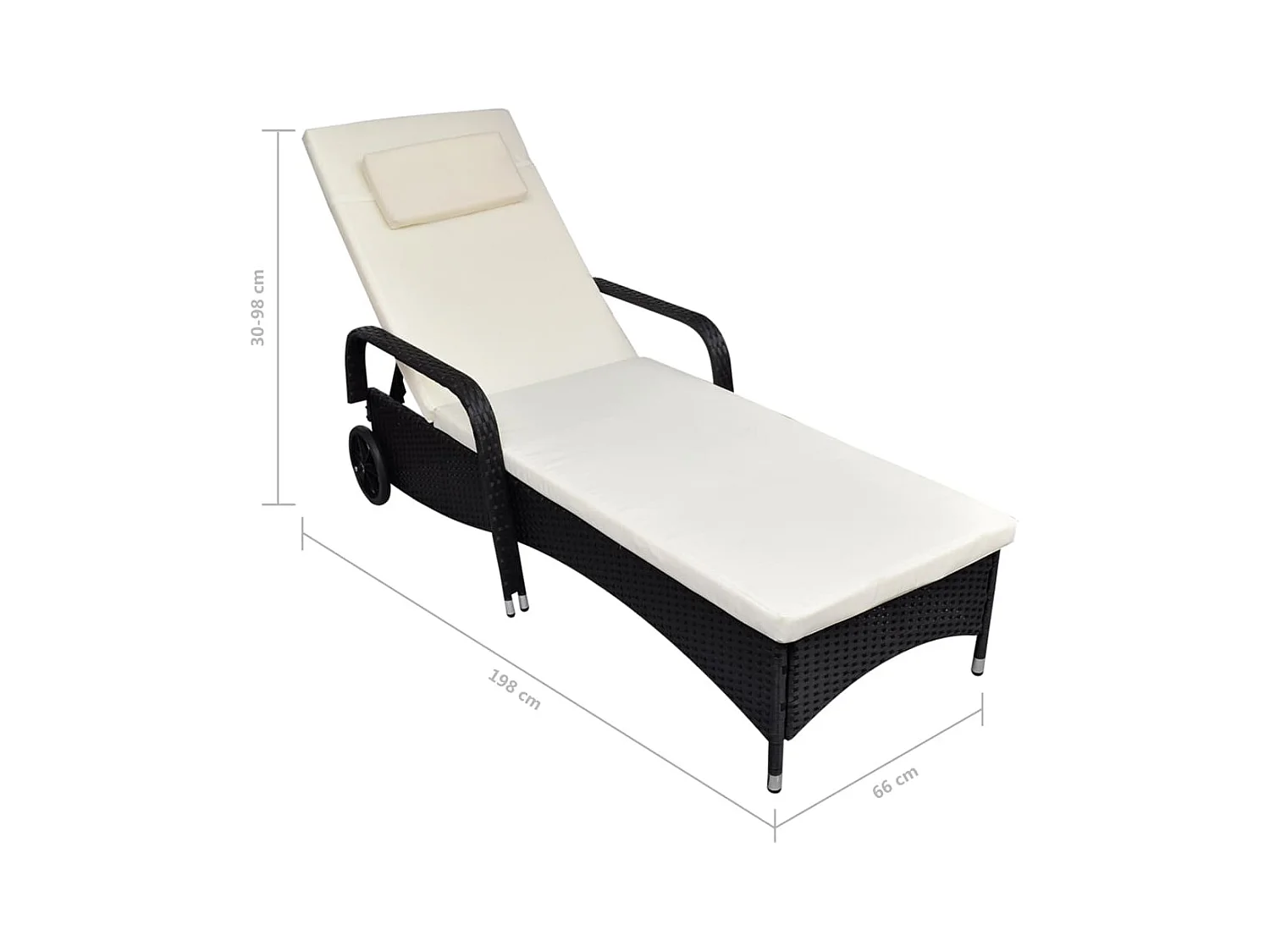 Chaise longue avec coussin et roues Résine tressée Noir