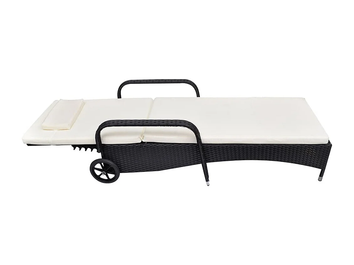 Chaise longue avec coussin et roues Résine tressée Noir