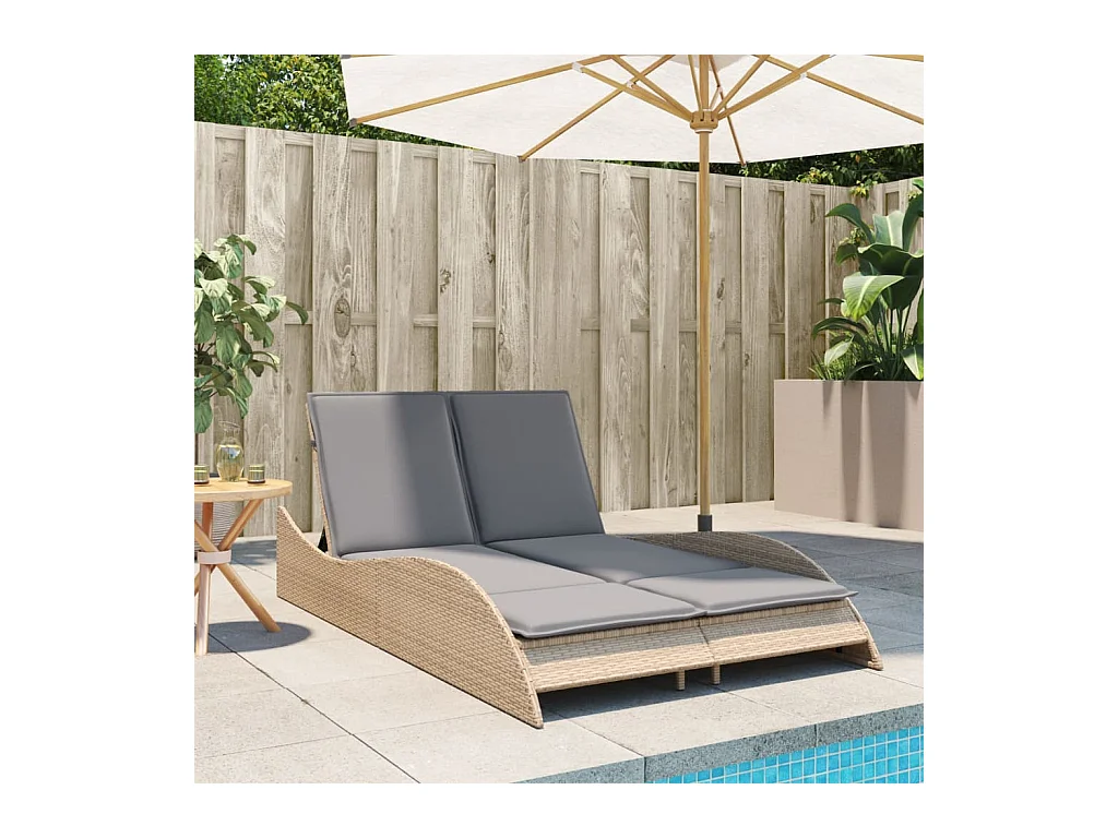 Chaise longue avec coussins beige 114x205x73 résine tressée