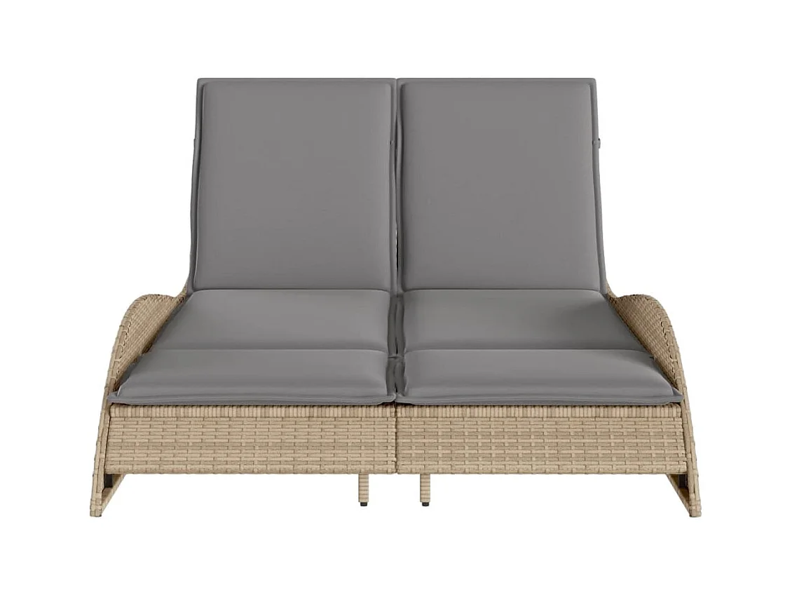 Chaise longue avec coussins beige 114x205x73 résine tressée