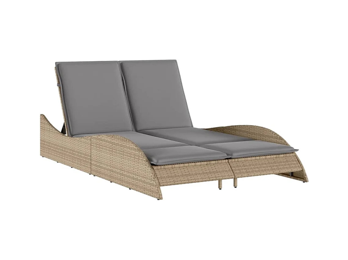Chaise longue avec coussins beige 114x205x73 résine tressée