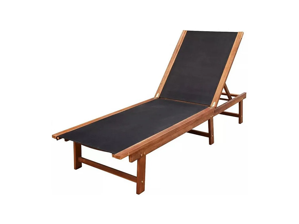Chaise longue textilène noir et acacia massif foncé Sikash