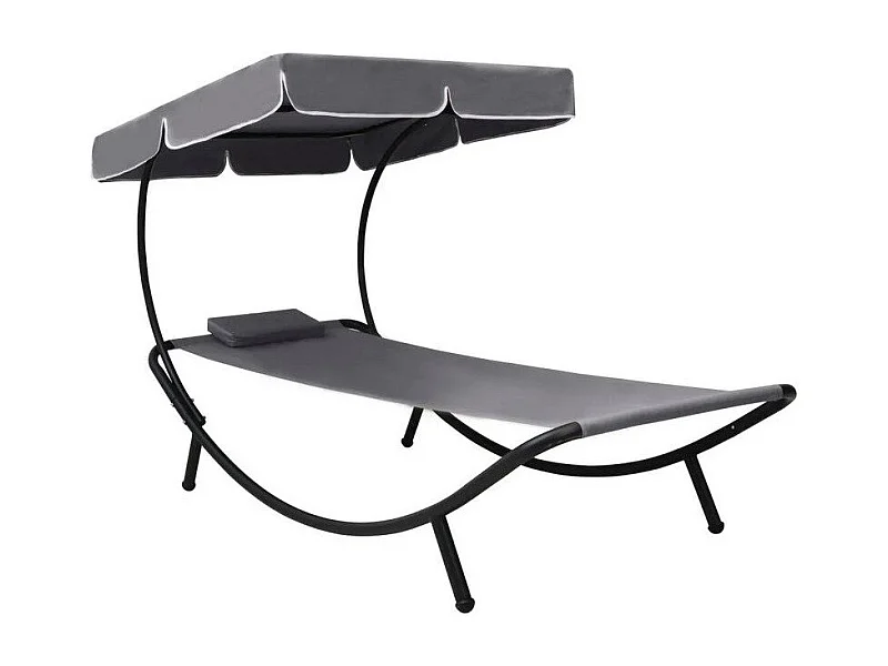 Lit de jardin avec auvent polyester gris et métal noir Motio
