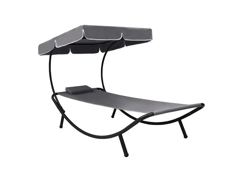 Lit de jardin avec auvent polyester gris et métal noir Motio