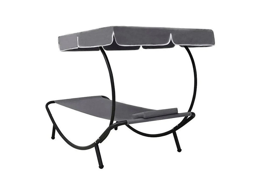 Lit de jardin avec auvent polyester gris et métal noir Motio
