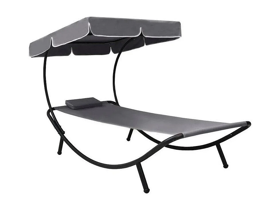 Lit de jardin avec auvent polyester gris et métal noir Motio