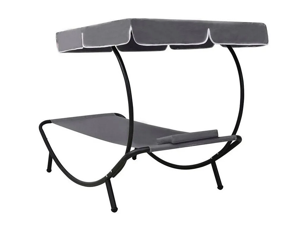 Lit de jardin avec auvent polyester gris et métal noir Motio