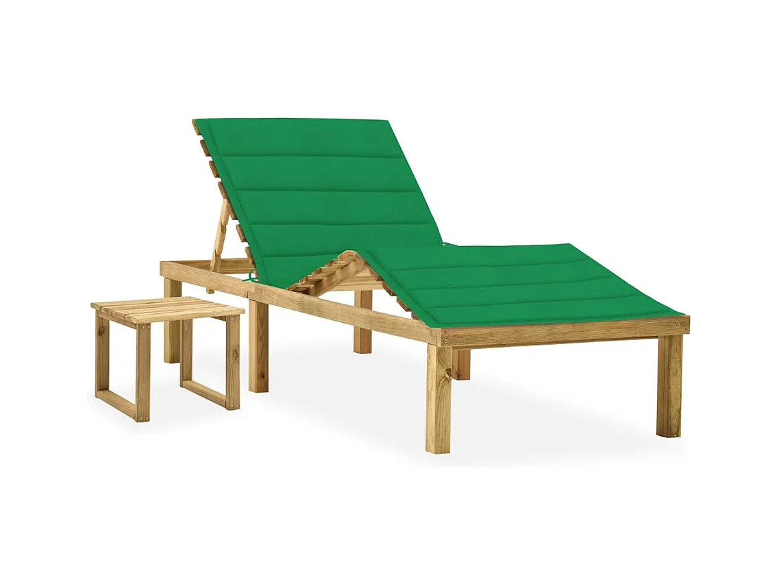 Chaise longue de jardin avec table et coussin Pin imprégné 15