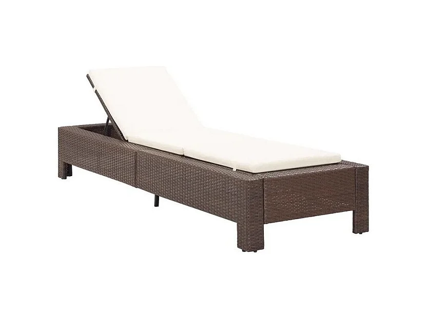Chaise longue tissu blanc et résine tressée marron Daget