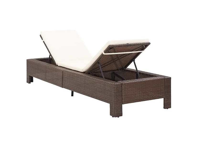 Chaise longue tissu blanc et résine tressée marron Daget