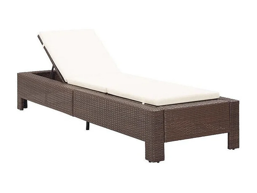 Chaise longue tissu blanc et résine tressée marron Daget