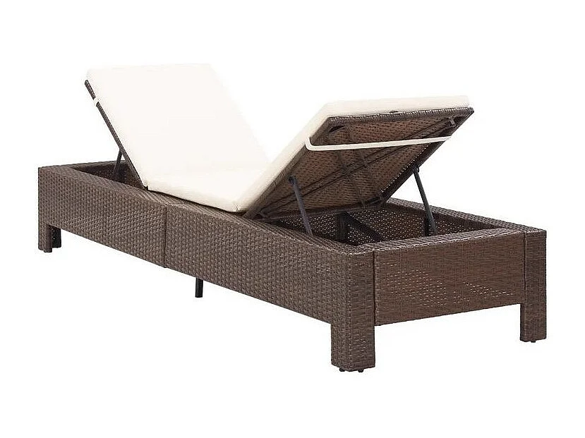 Chaise longue tissu blanc et résine tressée marron Daget