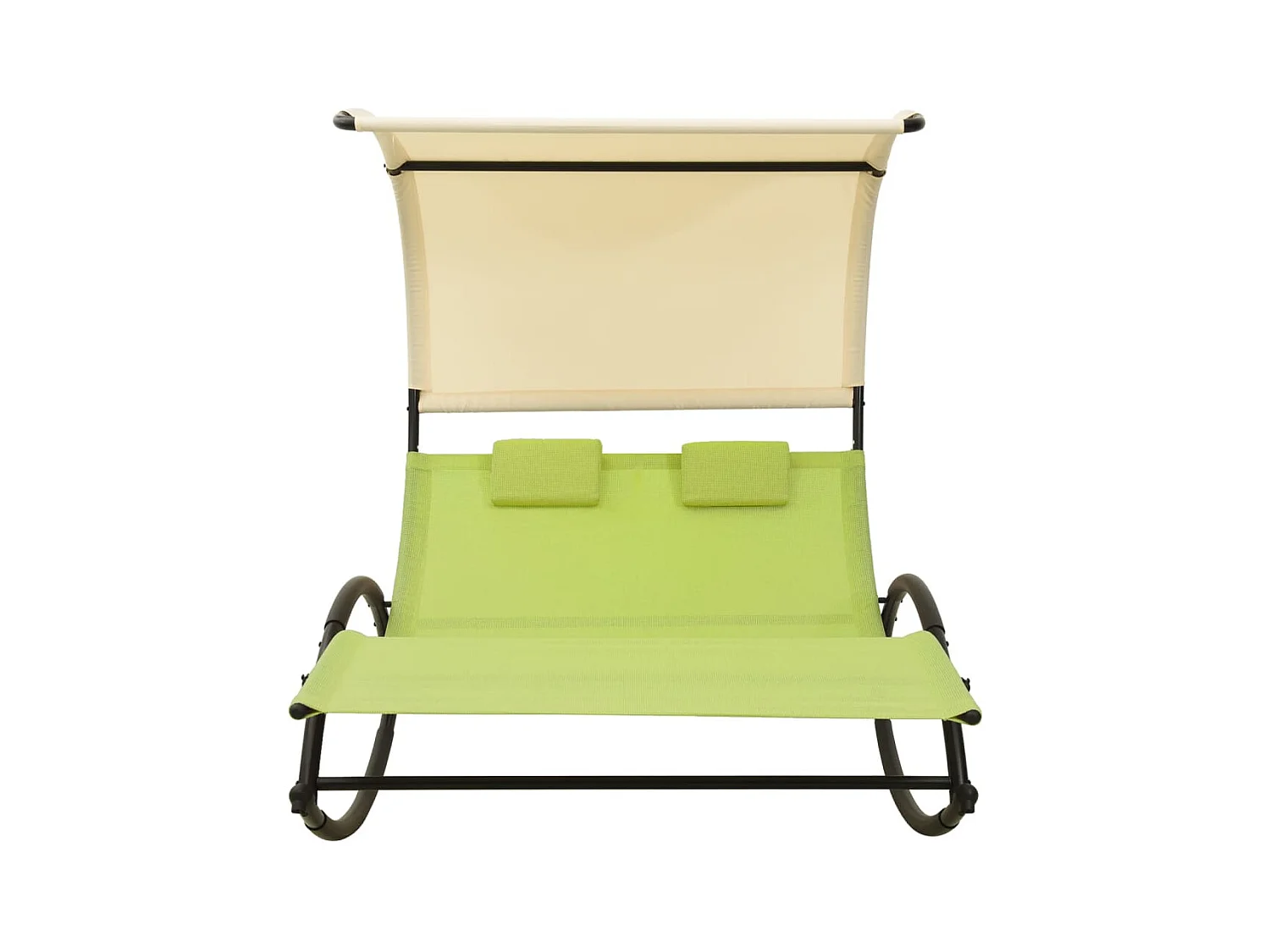 Chaise longue double avec auvent Textilène Vert et crème