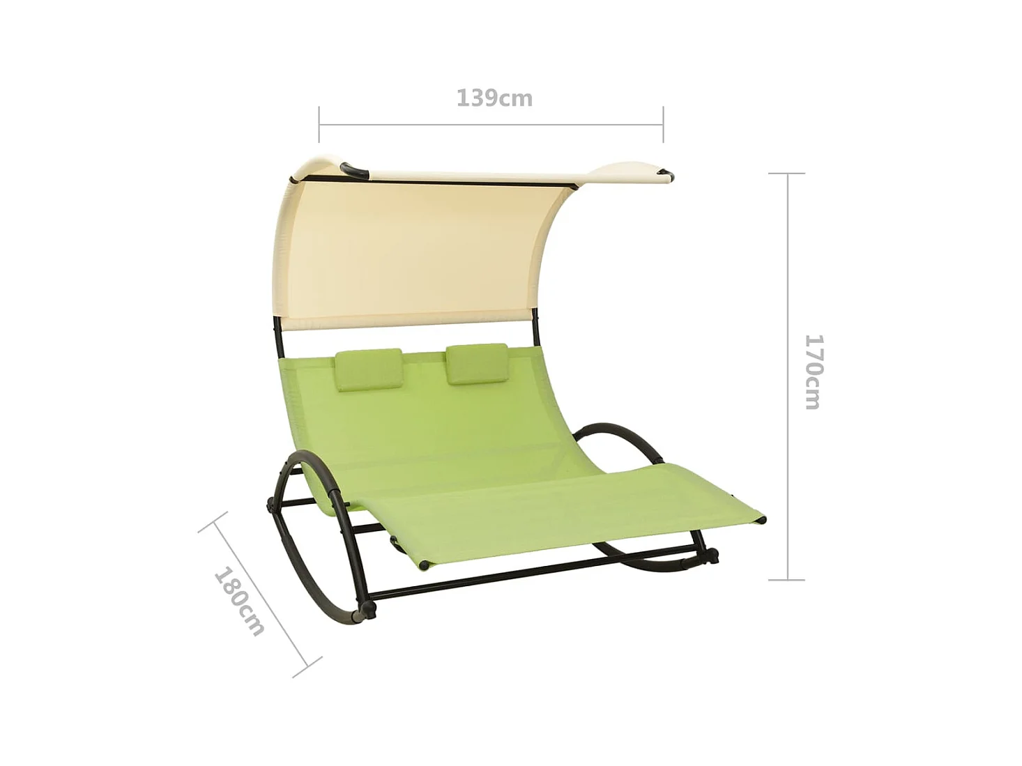 Chaise longue double avec auvent Textilène Vert et crème
