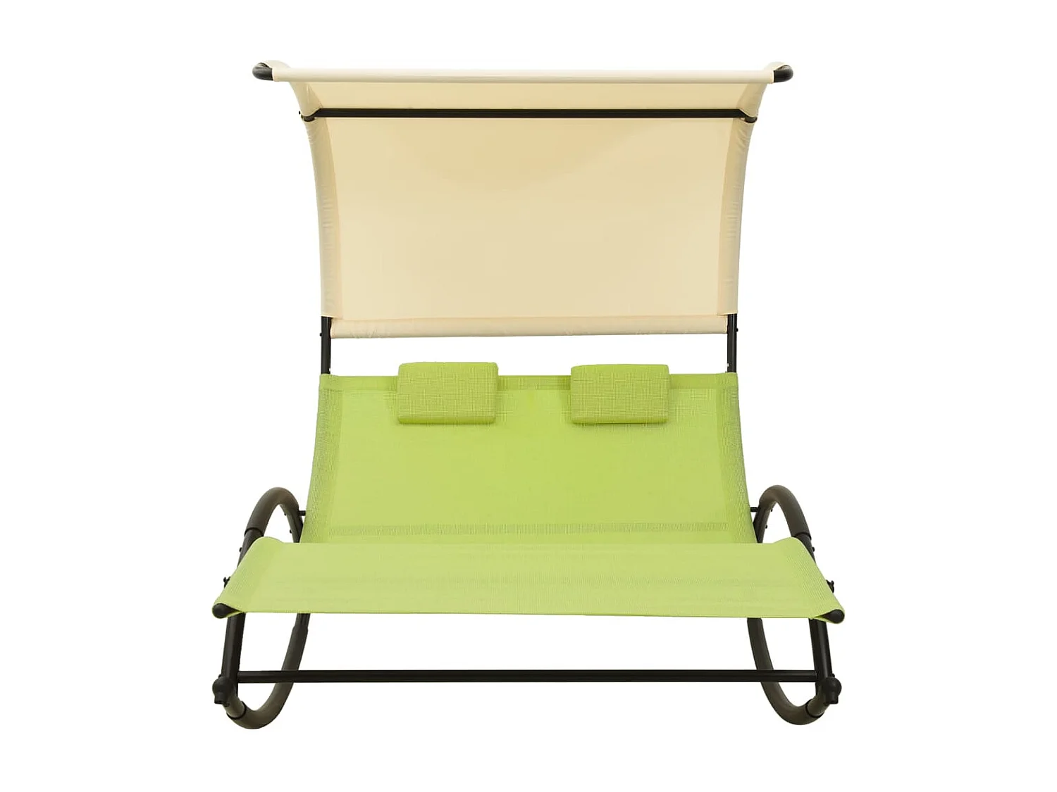 Chaise longue double avec auvent Textilène Vert et crème