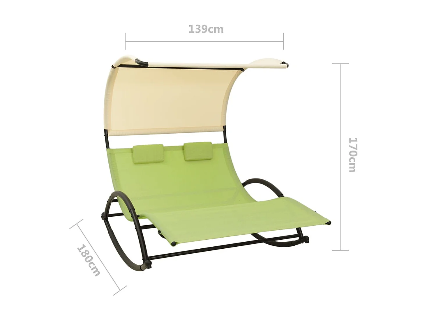 Chaise longue double avec auvent Textilène Vert et crème