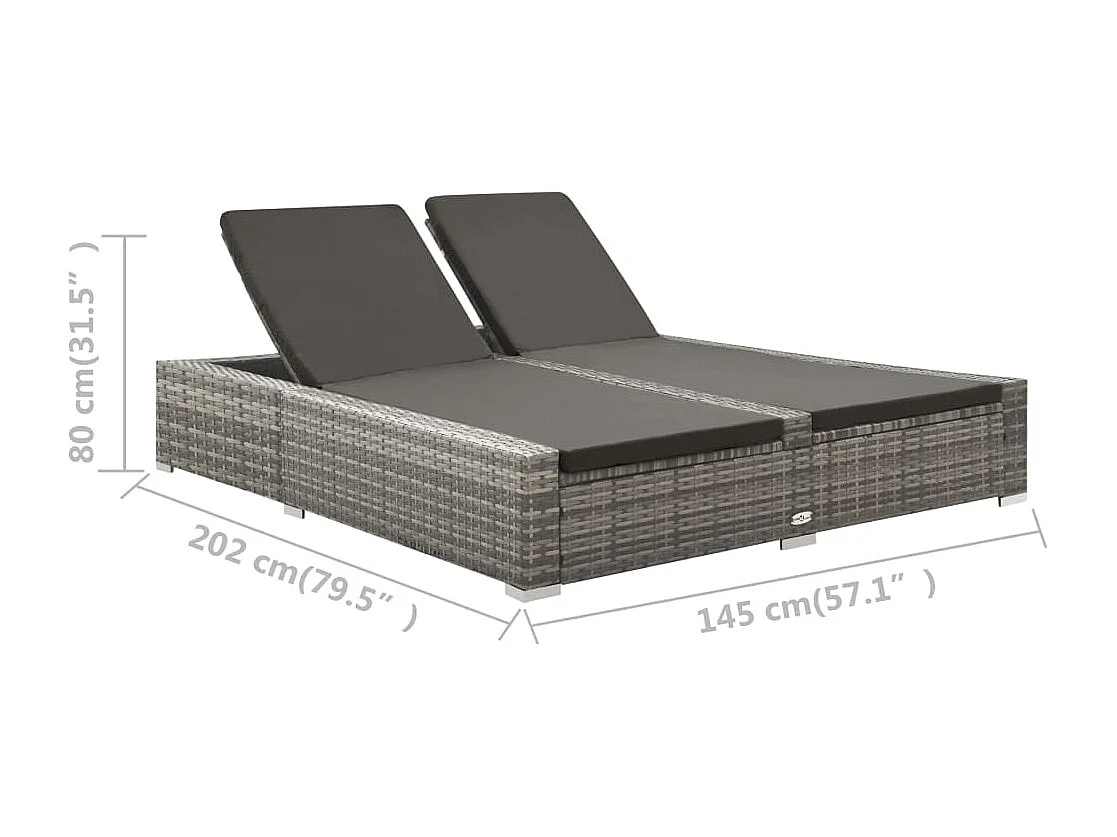 Chaise longue double Résine tressée Gris