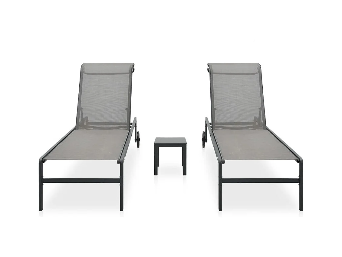Chaises longues 2 pcs avec table Textilène et acier