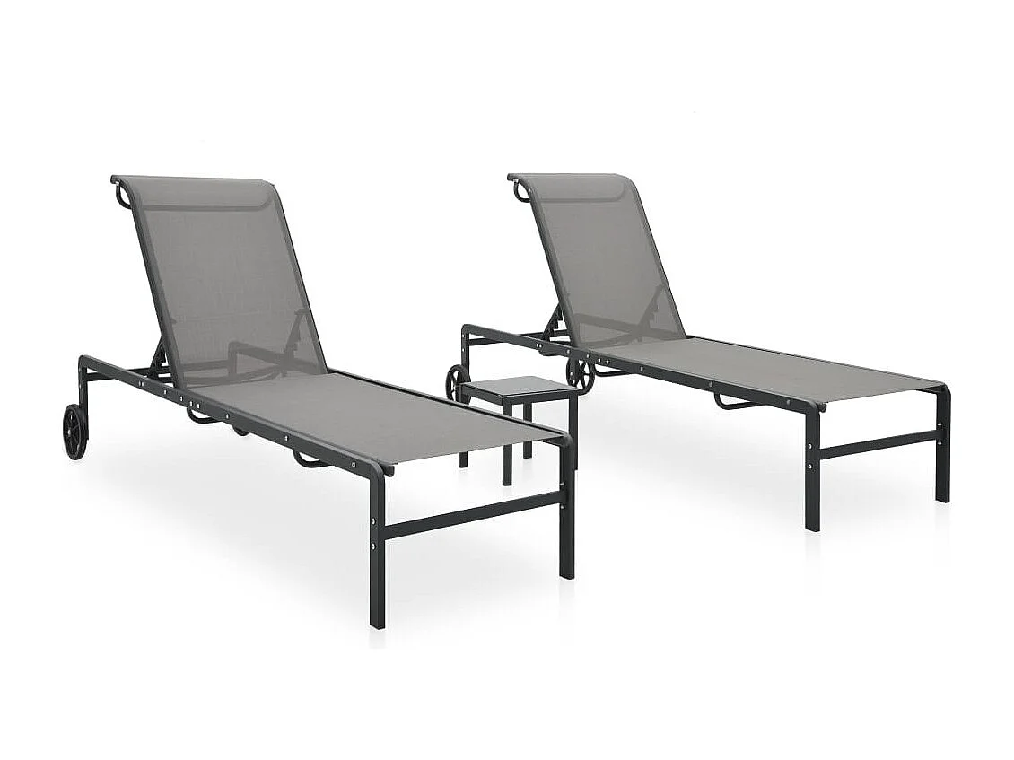 Chaises longues 2 pcs avec table Textilène et acier