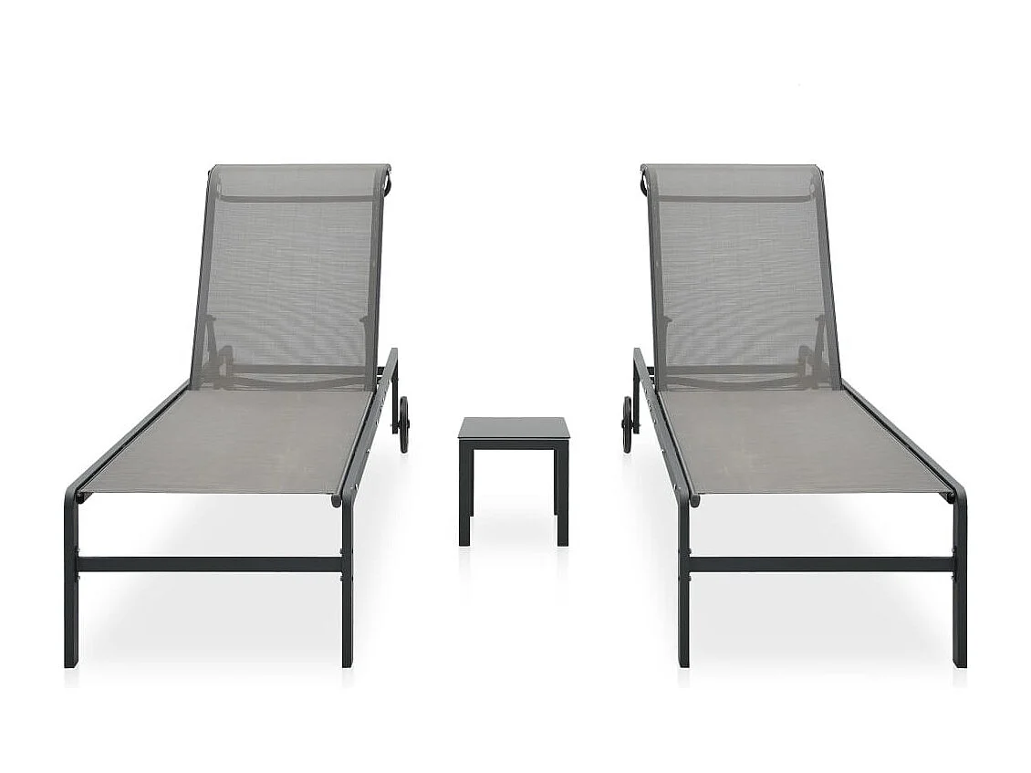 Chaises longues 2 pcs avec table Textilène et acier