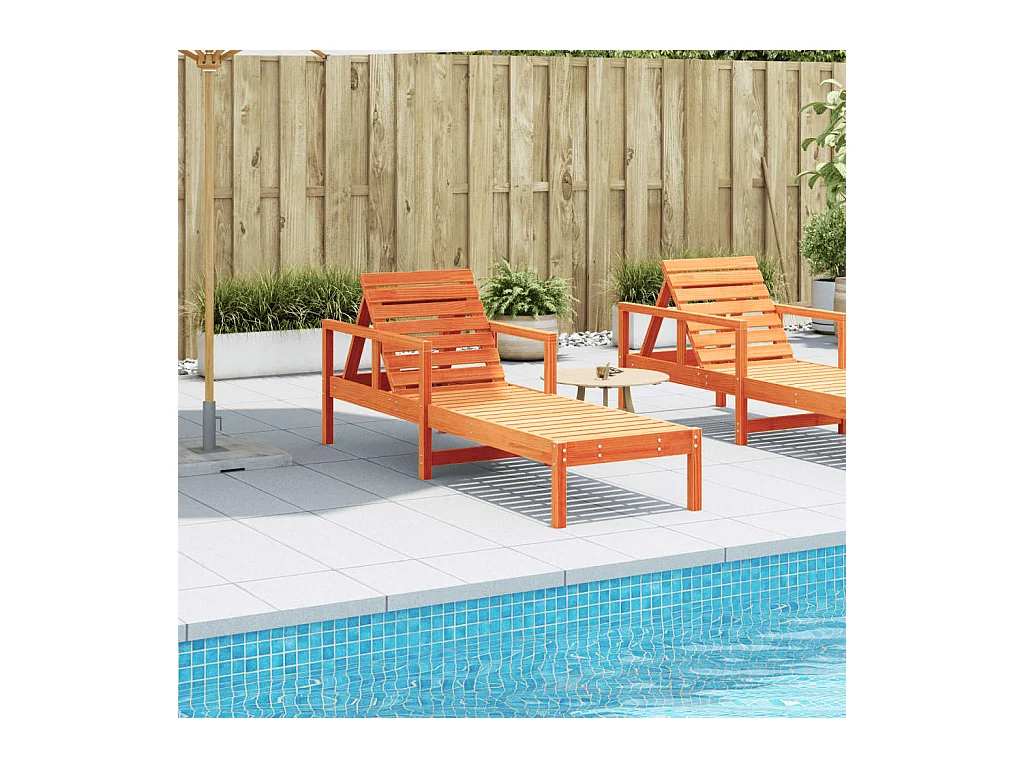 Chaise longue marron 199,5x62x55 bois massif de pin