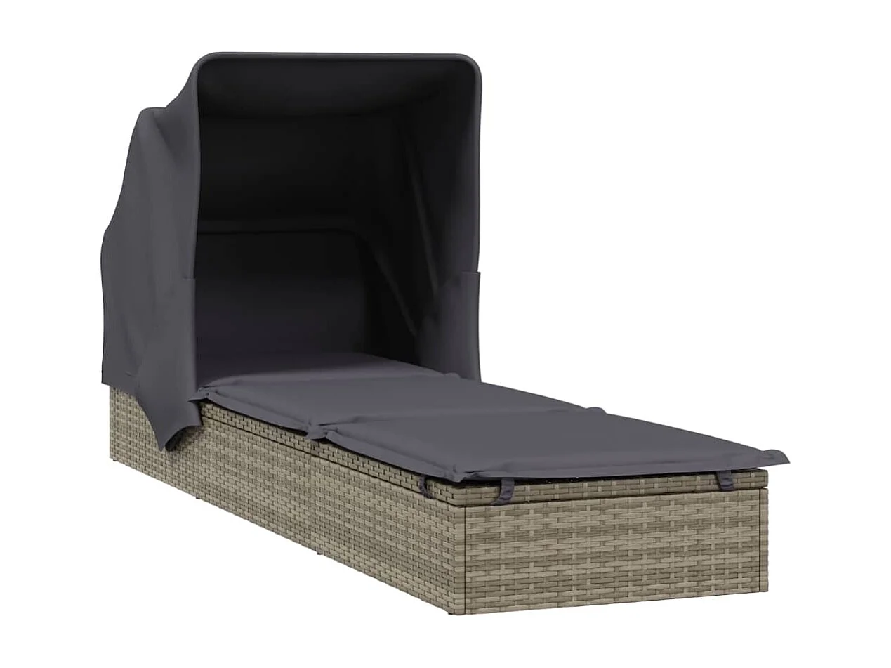 Transat avec toit pliable gris 213x63x97 résine tressée