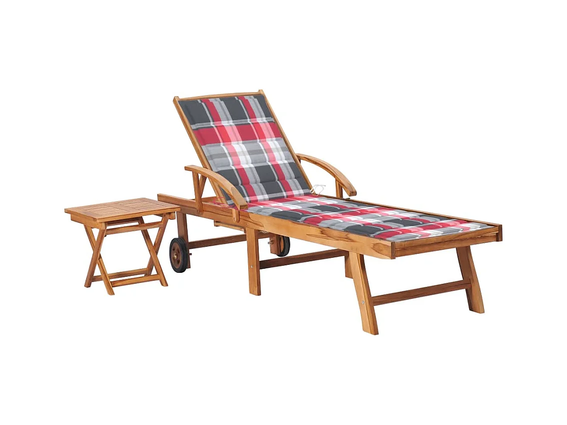 Chaise longue avec table et coussin Bois de teck solide 4
