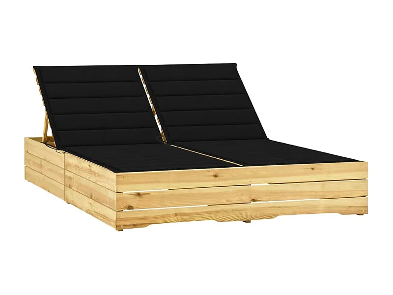 Chaise longue double et coussins noir Pin imprégné 3