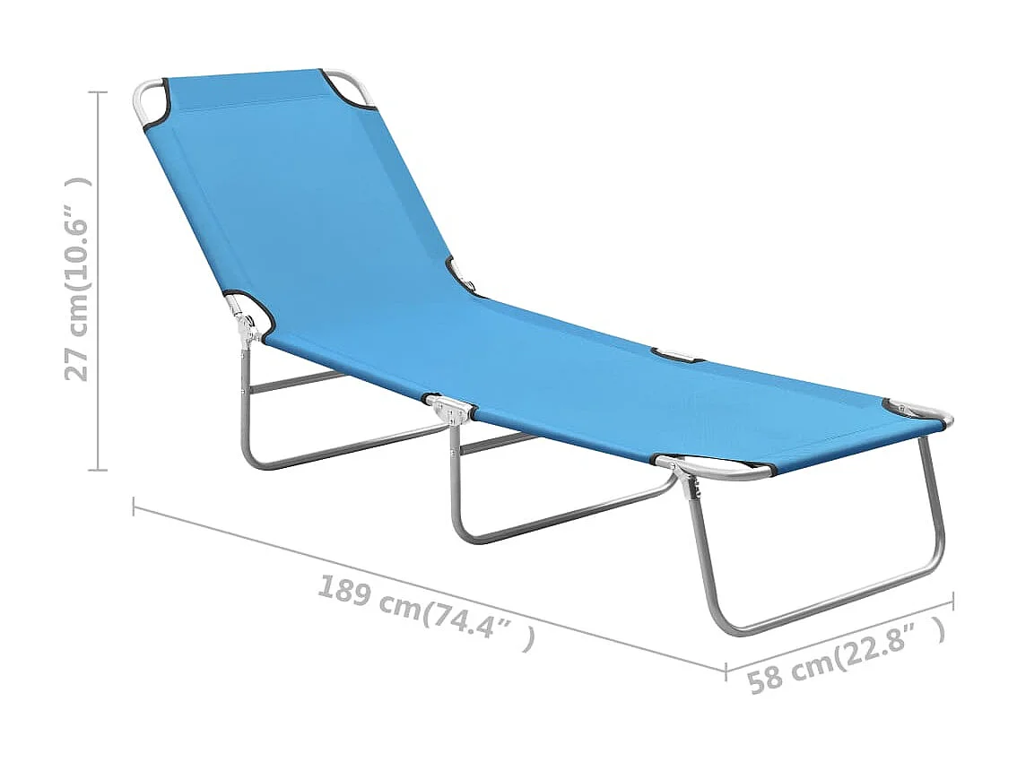 Chaise longue pliable Acier et tissu Bleu turquoise