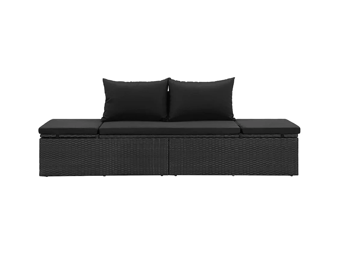 Chaise longue avec coussins Résine tressée Noir