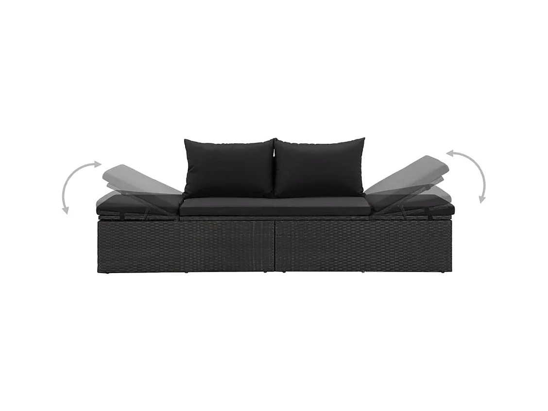 Chaise longue avec coussins Résine tressée Noir