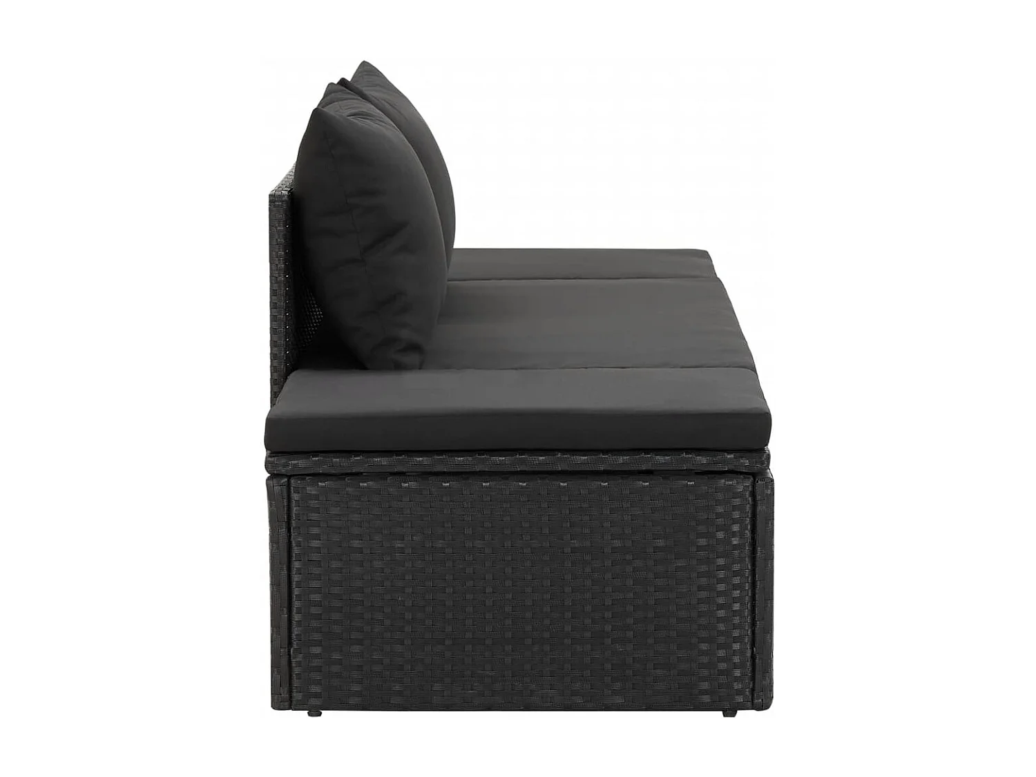 Chaise longue avec coussins Résine tressée Noir