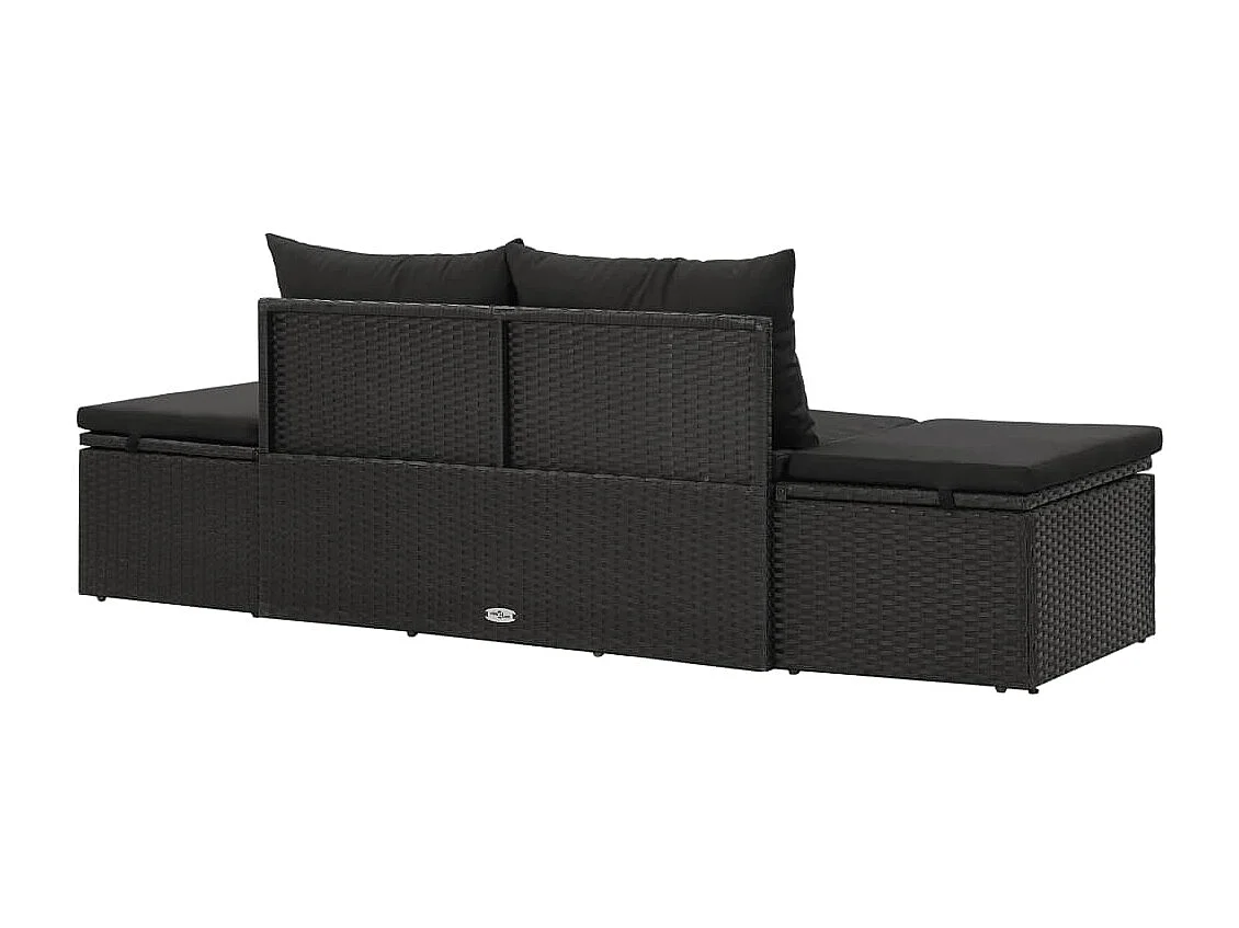 Chaise longue avec coussins Résine tressée Noir