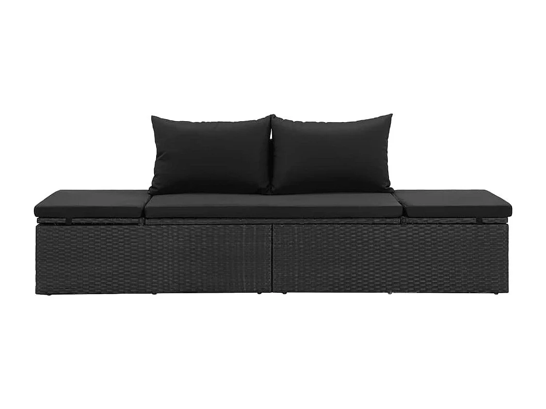 Chaise longue avec coussins Résine tressée Noir