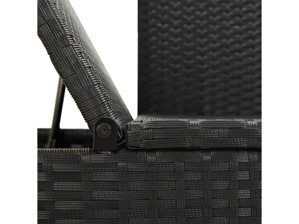 Chaise longue avec coussins Résine tressée Noir