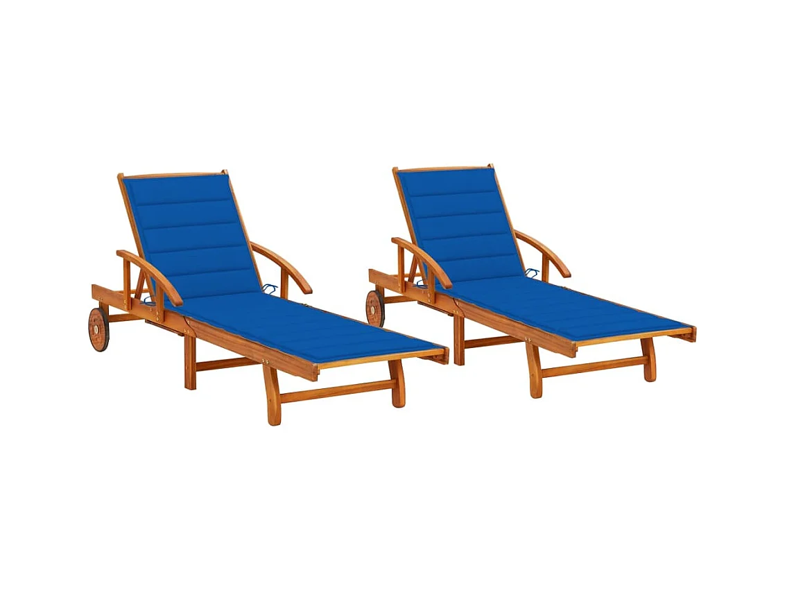 Chaises longues 2 pcs avec coussins Bois d'acacia solide 4