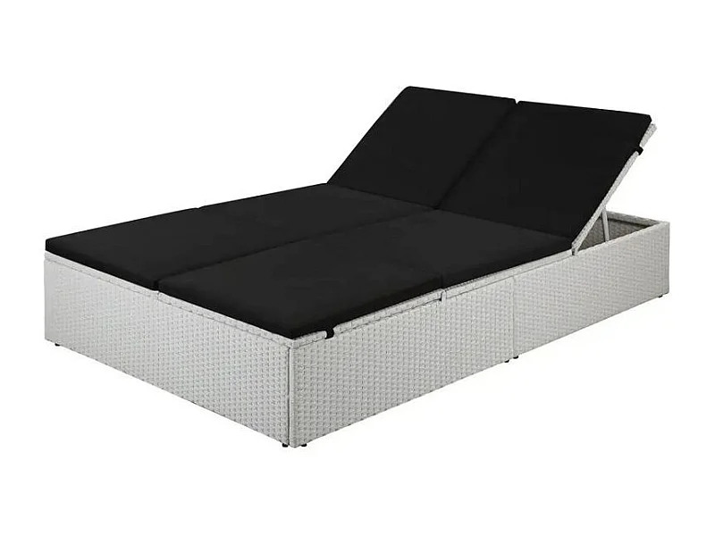 Lit de jardin résine tressée blanche et polyester noir Imia