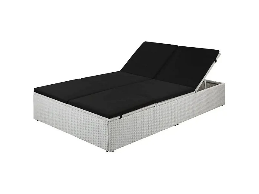 Lit de jardin résine tressée blanche et polyester noir Imia