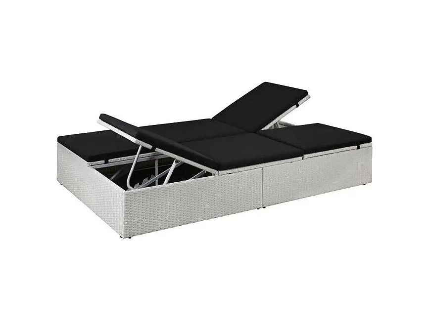 Lit de jardin résine tressée blanche et polyester noir Imia