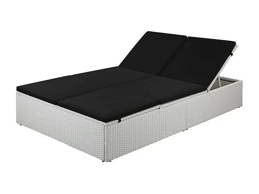 Lit de jardin résine tressée blanche et polyester noir Imia