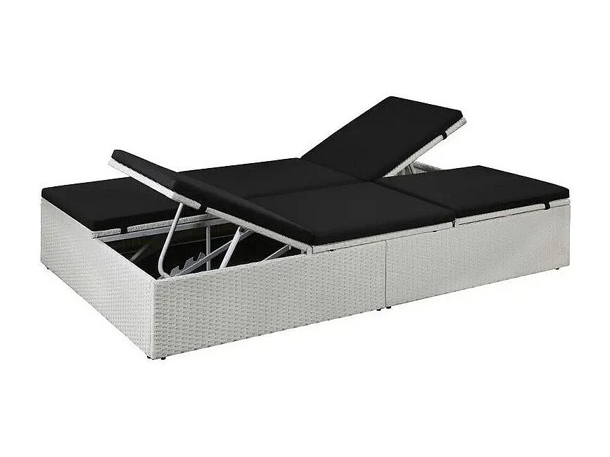 Lit de jardin résine tressée blanche et polyester noir Imia