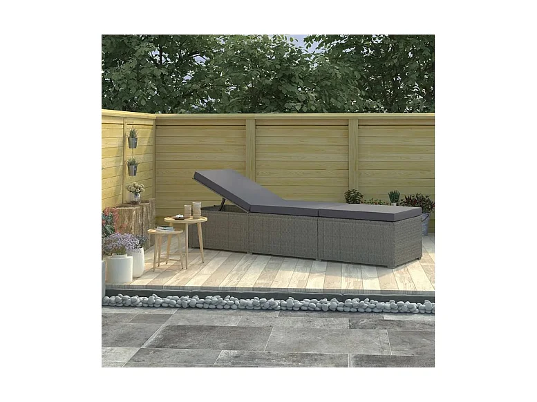 Chaise longue tissu et résine tressée grise Nasher