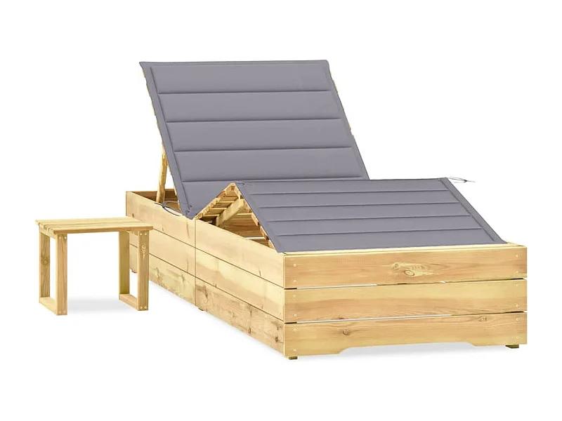 Chaise longue de jardin avec table et coussin Pin imprégné 37