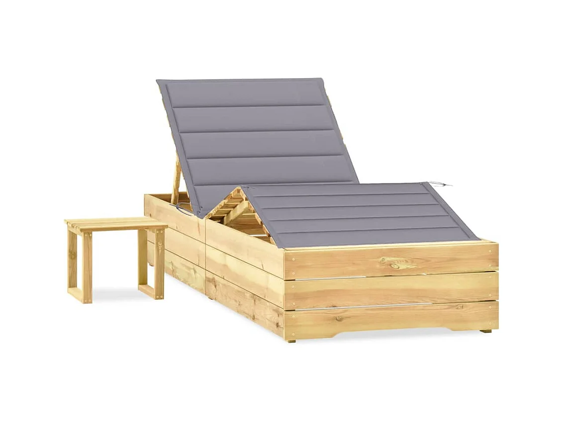 Chaise longue de jardin avec table et coussin Pin imprégné 37