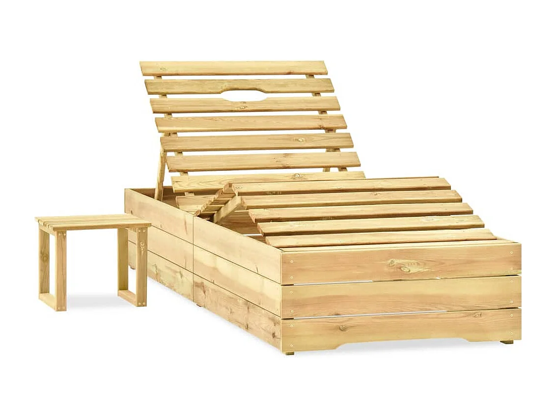 Chaise longue de jardin avec table et coussin Pin imprégné 37